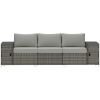 3 Seater Wicker Outdoor Couch Patio Sofa with Storage, Thickened Cushions and Wide Armrests for Porch Yard, Gray