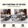 Lift Top Coffee Table, 35.3 in Round Coffee Table with Extra Storage Pockets, Pop Up Coffee Table for Living Room, White