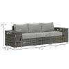 3 Seater Wicker Outdoor Couch Patio Sofa with Storage, Thickened Cushions and Wide Armrests for Porch Yard, Gray