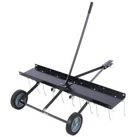 40-Inch Lawn Sweeper Tow Behind Dethatcher, Landscape Tractor Rake (Color: Black)