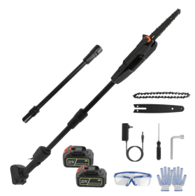 6in Cordless Pole Saw 7.4FT Maximum Extendable Length 35FT S Speed Electric Pole Chainsaw 2Pcs 3.0Ah Batteries And Charger Included For Pruning T (Color: Black)